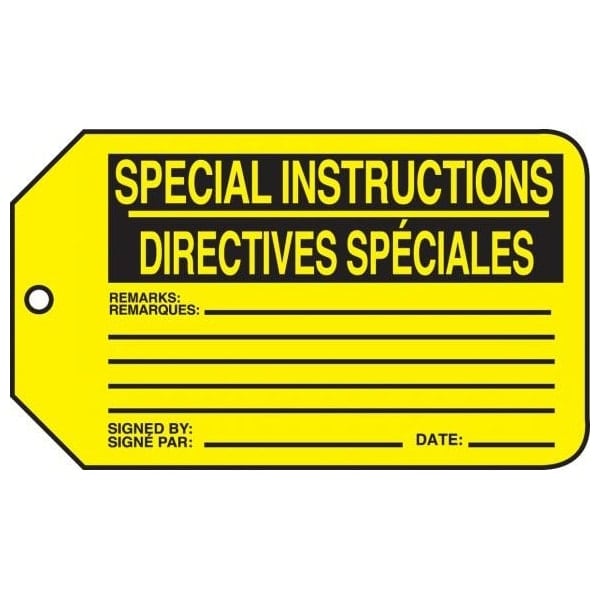 Accuform French Bilingual Safety Tags, SPECIAL INSTRUCTIONS, 5.75in x 3.25in, PF-Cardstock, 25PK TCF414CTP - main